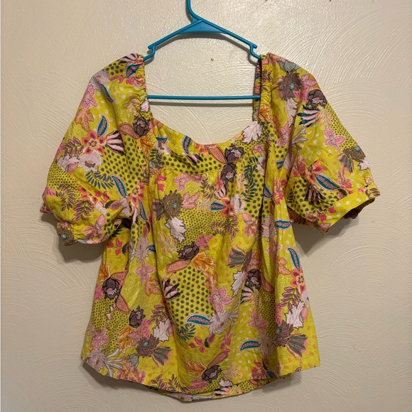LOFT Yellow Floral Puff Sleeve Blouse - Picture 1 of 8